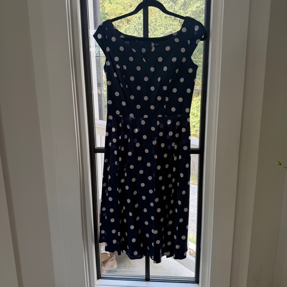 Hell Bunny Navy and White Polka Dot Midi Dress - Picture 1 of 4